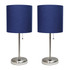 ALL THE RAGES INC LimeLights LC2002-NAV-2PK  Stick Lamps, 19-1/2inH, Navy Shade/Brushed Steel Base, Set Of 2 Lamps