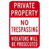 Lyle Signs T1-3167-RA12X18 Traffic & Parking Signs; MessageType: Warning & Safety Reminder Signs ; Message or Graphic: Message Only ; Legend: Private Property No Trespassing Violators Will Be Prosecuted ; Graphic Type: None ; Reflectivity: Reflective