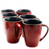 Have your tea or coffee with friends or coworkers with a set of Elama Stoneware Mugs. The set of 6 mugs are safe to use in the microwave and clean in the dishwasher.  Crafted from stoneware for durability.  Microwave-safe design lets you reheat coffee or tea with ease.  Dishwasher-safe for quick cleanup.  Set of 6 large and luxe dinner mugs with a glossy red finish.