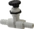 Specialty Mfr 7032590 Needle Valve: Straight, 1/2" Pipe, Barbed x Barbed End, Polypropylene Body, Polytetrafluoroethylene Seal