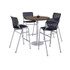 KFI STUDIOS 811774037280 Pedestal Bistro Table with Four Black Kool Series Barstools, Round, 36" Dia x 41h, Studio Teak