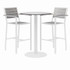 KFI STUDIOS 840031918475 Eveleen Outdoor Bistro Patio Table, Two Gray Powder-Coated Polymer Barstools, Round, 30" Dia x 41h, White
