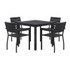 KFI STUDIOS 840031925183 Eveleen Outdoor Patio Table with Four Black Powder-Coated Polymer Chairs, Square, 35", Black
