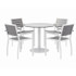 KFI STUDIOS 840031918499 Eveleen Outdoor Patio Table, Four Gray Powder-Coated Polymer Chairs, Round, 36" Dia x 29h, White