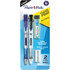 With the feel of a pen and the look and performance of a pencil, Paper Mate Clearpoint Mechanical Pencils are the clear choice for smooth, easy writing. These pencils feature a convenient side-click advance mechanism on the barrel that advances the lead with just a click for uninterrupted performance. The textured grip provides comfort and control during long writing sessions, while the jumbo twist-up eraser lets you easily correct mistakes without any smudges or tearing. Finally, a wide range of fashion barrels keeps writing fun! Use these Paper Mate mechanical pencils as drafting pencils for clean, accurate lines or stock up for your school supplies so you never have to worry about a broken pencil tip.  Create clear, precise lines every time  Side lead advance lets you load lead without losing your grasp  0.5mm, #2 leads are perfect for standardized tests  Jumbo twist-up eraser makes erasing easy  Soft grip design adds comfort and ease  Includes two 0.5mm mechanical pencils, 2 erasers, and 1 lead refill set  ACMI Certified AP Nontoxic. For detailed information see www.acmiart.org.  Less harsh chemicals - made with fewer harsh chemicals, or safer chemicals than typical alternatives, helping  reduce your use of and exposure to substances that may be more harmful to your health and the environment.  Refillable - designed to be used repeatedly, helping you avoid single-use disposables and potentially save money.