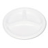 TABLEMATE PRODUCTS, CO. 19644WH Plastic Dinnerware, 3-Compartment Plates, 9" dia, White, 125/Pack