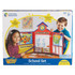 The bell rings - class is in session! Kids can develop social and communication skills with this realistic school set that lets them take part in their own imaginary classrooms.  Engaging set includes everything needed to create a pretend classroom. 149-piece set offers a trifold board, a grade book, stickers, hall passes, a dry-erase board, a hand pointer, crayons, a double-sided calendar and a double-sided U.S. map.  Promotes visual and tactile learning through imaginative play. Helps develop social, behavioral and communication skills and encourages kids to ask questions about the experience of going to school, so they can feel more comfortable on the first day.  A great resource for children in preschool to grade 2.