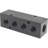 MSC PCM20-250-04B Manifold: 3/8" Inlet, 1/4" Outlet, 2 Inlet Ports, 4 Outlet Ports, 4.12" OAL, 1.25" OAW, 1-1/4" OAH