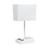 ALL THE RAGES INC Simple Designs LT1110-WOW  Multi-Use Table Lamp with 2 USB Ports and Charging Outlet, 15-5/16inH, White/White