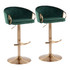 LUMISOURCE, LLC BS-CLAIRE AUVGN2 LumiSource Claire Adjustable Bar Stools, Green/Gold, Set Of 2 Stools