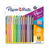 Enjoy a great writing experience every time thanks to a plastic collar that prevents the tip from fraying. These Paper Mate pens use an acid-free, water-based ink that guards against bleed-through, so theres no need to worry about unwanted marks.  These porous-point pens are ideal for writing and drawing every day.  Felt tip provides bold and expressive lines that stand out on the page.  Water-based ink wonT bleed through paper.  Bright, vivid ink glides on smoothly and dries in a flash to resist smearing and skipping.  Write with ease using a comfortable grip.  The sleek barrel tapers at the base for superior comfort and control. A click-seal cap keeps the tip fresh and moist and includes a metal pocket clip that makes it easy to carry.  Acid free for archival use.  Pens are not refillable.  Add a blast of fun to all your writing with 12 bright colors  Medium Point felt tip (0. 7mm) produces bold, expressive lines to match your personality  Smear- and fade-resistant, so smudges are officially history  Water-based ink won"t bleed through paper so your writing stays put  The point guard prevents the tip from fraying, so the party never stops  Conforms to ASTM D4236 standards. For detailed information see www.astm.org.  ACMI Certified AP Nontoxic. For detailed information see www.acmiart.org.  Less harsh chemicals - made with fewer harsh chemicals, or safer chemicals than typical alternatives, helping  reduce your use of and exposure to substances that may be more harmful to your health and the environment.