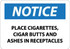 AccuformNMC Accident Prevention Sign: Rectangle, "Notice, PLACE CIGARETTES, CIGAR BUTTS AND ASHES IN RECEPTACLES" N329AB