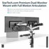 StarTech.com ARMDUAL30 StarTech.com Desk Mount Dual Monitor Arm, Full Motion, Premium Dual Monitor Mount for up to 30"(19.8lb/9kg) VESA Mount Monitors, Tool-less