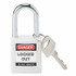 Brady 143123 Lockout Padlock: Keyed Different, Key Retaining, Nylon, Nylon Shackle, White