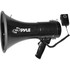 Make sure your voice is heard with the PylePro 50W Megaphone Bullhorn With Aux/Siren/Talk Modes. Use the integrated 3.5mm aux to play prerecorded messages or music.  Ergonomic pistol grip and lightweight chassis offer durability.  Dynamic 1,700-yard range.  Offers 3 audio modes: talk, siren and aux.  Adjustable volume control.  Button-activated continuous siren alarm tone is simple to use.  Convenient coiled-cord handheld microphone for ease of use.  Connects and streams audio from external devices via a 3.5mm aux input.  Works with iPod, MP3 players, smartphones and other compatible devices.  Requires 8 C batteries.  Backed by the manufacturers 1-year limited warranty.