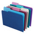 Color-code your office for improved productivity using these Office Depot top-tab file folders. Standard dimensions make it easy to store reports, completed projects and other files, while the scored 3/4-inch expansion offers room for multiple pages. Constructed with sturdy 11 pt. stock, these folders can handle frequent reference. These Office Depot top-tab file folders feature cut top tabs for effortless project labeling.  11-pt. stock construction supports daily handling.  Colorful file folders help speed filing and retrieval time.  Scored 3/4in expansion handles multiple pages.  Assorted 1/3-cut tab positions for easy access.  8-1/2in x 11in letter-size file folders for standard documents.  Assorted jewel tone colors.  Pack of 100 file folders.