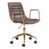 ZUO MODERN 101783  Eric Mid-Back Faux Leather Office Chair, Brown/Gold