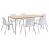 KENTUCKIANA FOAM INC 840031922946 KFI Studios Dailey Table Set With 6 Poly Chairs, Natural/Silver Table/White Chairs