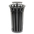 GLOBAL INDUSTRIAL 260803BK Outdoor Slatted Steel Trash Can, Rain Bonnet Lid, 24 gal, Black