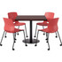 KFI 42"" Square Table with 4 Imme Armless Caster Chairs Coral Seat/Espresso Top p/n TFL42SQ-B1922-BK-7933K-CS2700-BK-P41