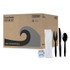 BOARDWALK FKTNSMWPSBLA Six-Piece Cutlery Kit, Mediumweight, Fork/Knife/Napkin/Pepper/Salt/Spoon, Plastic, Black, 250/Carton