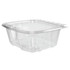 Keep these containers in your food-service area to make sure guests can carry out meals. The clear containers are made of sturdy plastic for dependable use and feature secure closures.  Made of plastic for strength at a light weight.  Secure closure keeps foods fresh and helps prevent spills.  Clear to let you view the contents.  Stackable to conserve space.