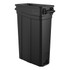 Keep a large amount of trash contained inside this trash can. The spacious interior easily releases bags for simple emptying.  Ridged, heavy-duty polymer wonT rust and resists chips, dents and bending.  23-gallon capacity minimizes the amount of emptying you will need to do.  Foot assist lets you hold the can in place while removing the liner.  Large air channels help you remove liners with ease.  Handles simplify portability.