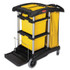RUBBERMAID COMMERCIAL PROD. HYGEN™ 9T73 HYGEN Microfiber Healthcare Cleaning Cart, Plastic, 3 Shelves, 5 Bins, 22" x 48.25" x 44", Yellow/Black/Silver