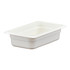 Store, serve and transport food all within Cambro Camwear GN 1/9 Size 2in Food Pans. The virtually unbreakable design is resistant to odors and stains for reuse.  Made from break-resistant Camwear polycarbonate.  Stain-, acid- and odor-resistant for reuse.  Non-stick interior.  Textured bottom helps to reduce scratching damage.  Molded graduations are listed in standard and metric.  Uniform 1/2in flange ensures a smooth fit in prep tables.  Stackable design for easy storage.  Withstands temperatures from -40 deg.F to 210 deg.F.  Includes 6 pans total.