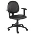 This mid back ergonomic task chair features antimicrobial protected vinyl upholstery. Its contoured back seat promotes proper posture that prevents back strain, while its extra large seat and back cushions ensure maximum comfort.  Mid back ergonomic task chair with adjustable arms.  Contoured back and seat provides support and helps relieve back strain.  Extra large seat and back cushions.  Pneumatic gas lift seat height adjustment.  Black nylon base.  Hooded double wheel casters.  Assembly required.  Upholstered in antimicrobial vinyl.