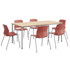 KENTUCKIANA FOAM INC 840031922960 KFI Studios Dailey Table Set With 6 Poly Chairs, Natural/Silver Table/Coral Chairs