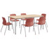 KENTUCKIANA FOAM INC KFI Studios 840031922960  Dailey Table Set With 6 Poly Chairs, Natural/Silver Table/Coral Chairs
