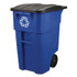 RUBBERMAID COMMERCIAL PROD. 9W27-73 BLU Square Brute Recycling Rollout Container, 50 gal, Plastic, Blue