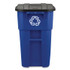 RUBBERMAID COMMERCIAL PROD. 9W27-73 BLU Square Brute Recycling Rollout Container, 50 gal, Plastic, Blue