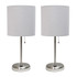 ALL THE RAGES INC LimeLights LC2002-GRY-2PK  Stick Lamps, 19-1/2inH, Gray Shade/Brushed Steel Base, Set Of 2 Lamps