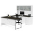BESTAR INC. 110890-17 Bestar Pro-Concept Plus 72inW U-Shaped Executive Computer Desk With Pedestal And Frosted Glass Door Hutch, White/Deep Gray