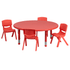 Kids can learn, play and craft around this Flash Furniture 45in Round Activity Table. Little learners can enjoy a comfortable seat in the 4 contoured polypropylene chairs, while the tables rounded edges provide added safety in your classroom. Crafted from plastic, the table is easy to clean and offers the durability needed to keep up with your lessons.  Plastic construction.  1-1/2in-thick textured top with safety rounded edges.  Steel legs adjust in height in 1in increments.  Height-adjustable design from 14-1/2in to 23-3/4in.  20inH chairs are crafted with a contoured polypropylene shell.  Boasts a 10-1/2in seat height.  Weight capacity tested to support 220 lb (table) and 154 lb (chair).  Assembly required.
