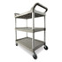 RUBBERMAID COMMERCIAL PROD. 342488PM Three-Shelf Service Cart, Plastic, 3 Shelves, 200 lb Capacity, 18.63" x 33.63" x 37.75", Platinum