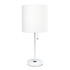 ALL THE RAGES INC LimeLights LT2024-WOW  White Stick Lamp with Charging Outlet and White Fabric Shade