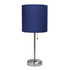 ALL THE RAGES INC LimeLights LT2024-NAV  Stick Lamp with Charging Outlet, 19-1/2inH, Navy Shade/Brushed Steel Base
