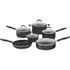 Fill in your missing cookware pieces with the Cuisinart Advantage 11-piece cookware set. Each piece boasts cool grip handles for easy lifting and carrying.  Set includes two 3-quart saucepans with lids, a 2-quart saucepan with lid, 1-quart saucepan with lid and a skillet.  Constructed using a durable aluminum for high strength and fast heating.  Premium non-stick interiors for easy cleanup.  Cool grip handles for simple transportation and burn-free touch.  Flavor locking lids.  Sleek black color.
