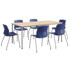 KENTUCKIANA FOAM INC 840031922939 KFI Studios Dailey Table Set With 6 Poly Chairs, Natural/Silver Table/Navy Chairs