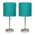 ALL THE RAGES INC LimeLights LC2002-TEL-2PK  Stick Lamps, 19-1/2inH, Teal Shade/Brushed Steel Base, Set Of 2 Lamps