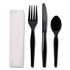 BOARDWALK FKTNHWPSBLA Four-Piece Cutlery Kit, Heavyweight, Fork/Knife/Napkin/Spoon, Plastic, Black, 250/Carton