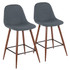 LUMISOURCE, LLC CS-PEB WL+BU2 LumiSource Pebble Counter Stools, Walnut/Blue, Set Of 2 Stools