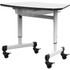 Make a collaborative workspace for students with this classroom desk. The student desk is made with a strong steel frame and a durable laminate surface to last. The trapezoid desk shape allows you to add several together for a larger work environment.  Steel frame offers a powder-coat finish.  Laminate top with scratch-resistant protection. Features an injection-molded edge.  Allows up to 8in of height adjustment in 1in increments.  3inD storage bin is removable and features a 20-lb weight capacity.  Dual hooks for backpacks.  Lockable 2in casters swivel in all directions.  Trapezoid shape allows up to 8 desks to be grouped together.  Compatible with Luxor acrylic desk dividers (sold separately).  Assembly required.  Backed by the manufacturers lifetime limited warranty.