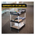 RUBBERMAID COMMERCIAL PROD. 3424-88 BLA Three-Shelf Service Cart, Plastic, 3 Shelves, 200 lb Capacity, 18.63" x 33.63" x 37.75", Black