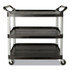 RUBBERMAID COMMERCIAL PROD. 3424-88 BLA Three-Shelf Service Cart, Plastic, 3 Shelves, 200 lb Capacity, 18.63" x 33.63" x 37.75", Black