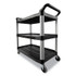 RUBBERMAID COMMERCIAL PROD. 3424-88 BLA Three-Shelf Service Cart, Plastic, 3 Shelves, 200 lb Capacity, 18.63" x 33.63" x 37.75", Black