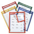 C-LINE PRODUCTS, INC 42620 Easy-Load Reusable Dry Erase Pockets, Super Heavy-Duty, Top Load 9 x 12 Insert, Clear Front, Assorted Border Colors, 25/Box